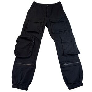 Y2K FOREVER 21 Black Cargo Pants Multi Pocket Zippers Women's Size S Grunge